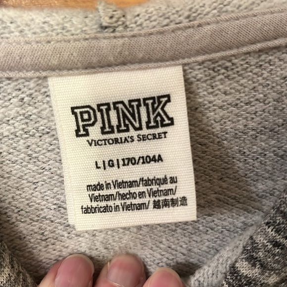 PINK by Victoria secret gray hoodie with ties and slit in the back size Large - Picture 2 of 5